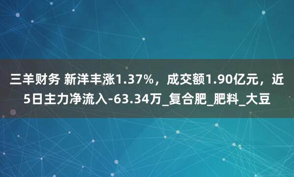 三羊财务 新洋丰涨1.37%，成交额1.90亿元，近5日主力净流入-63.34万_复合肥_肥料_大豆